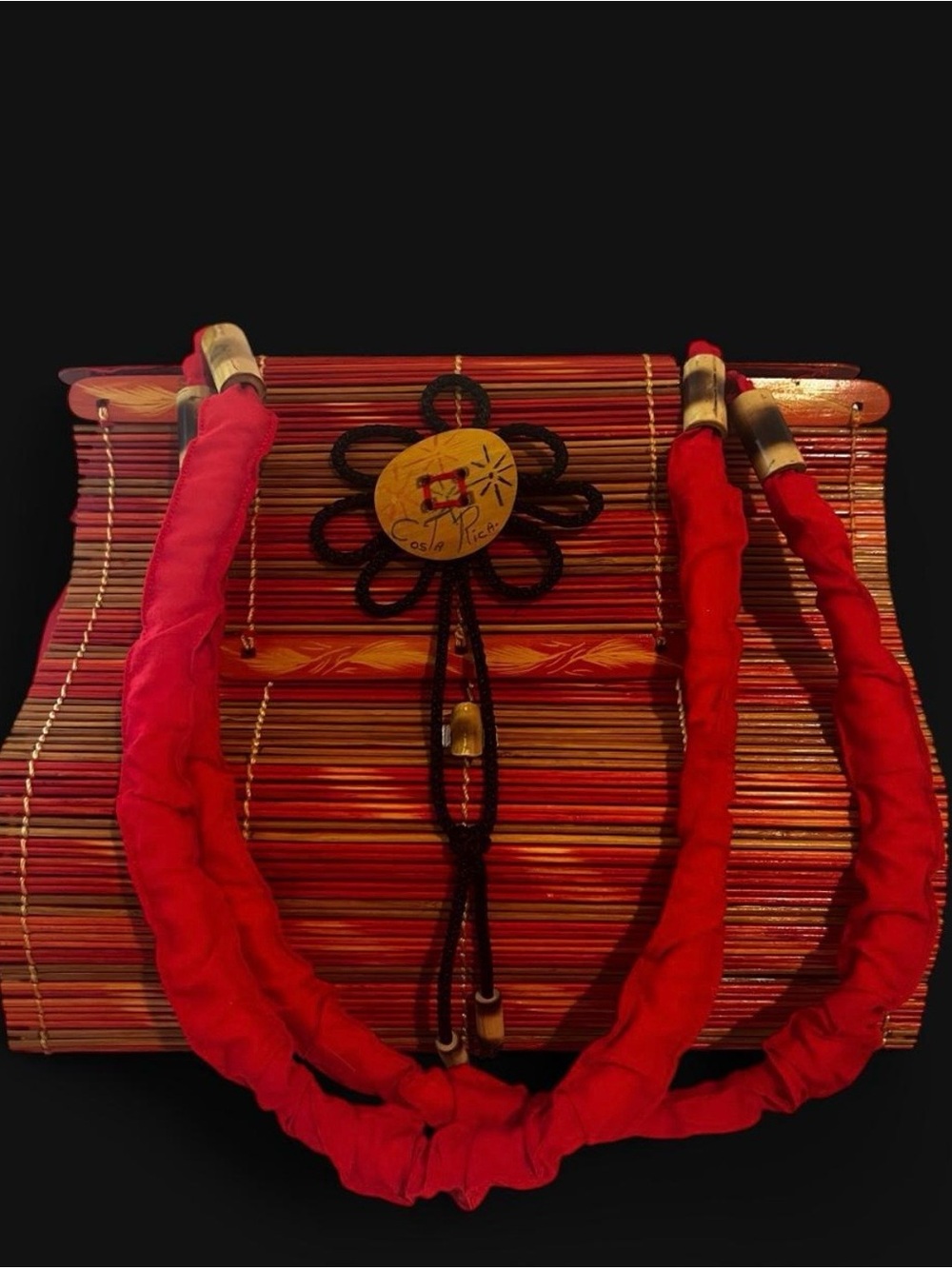 Bamboo Handbag/Tote with hand painted details & wood toggles from Costa Rica.